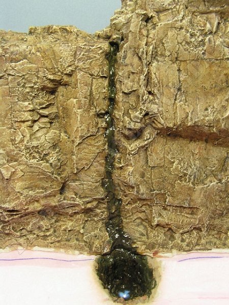 rampouch1.jpg - Lože vodopádu je nabarveno oleji umbrou přírodní, sepií, olivovou zelenou a přelakováno lesklým akrylovým lakem.